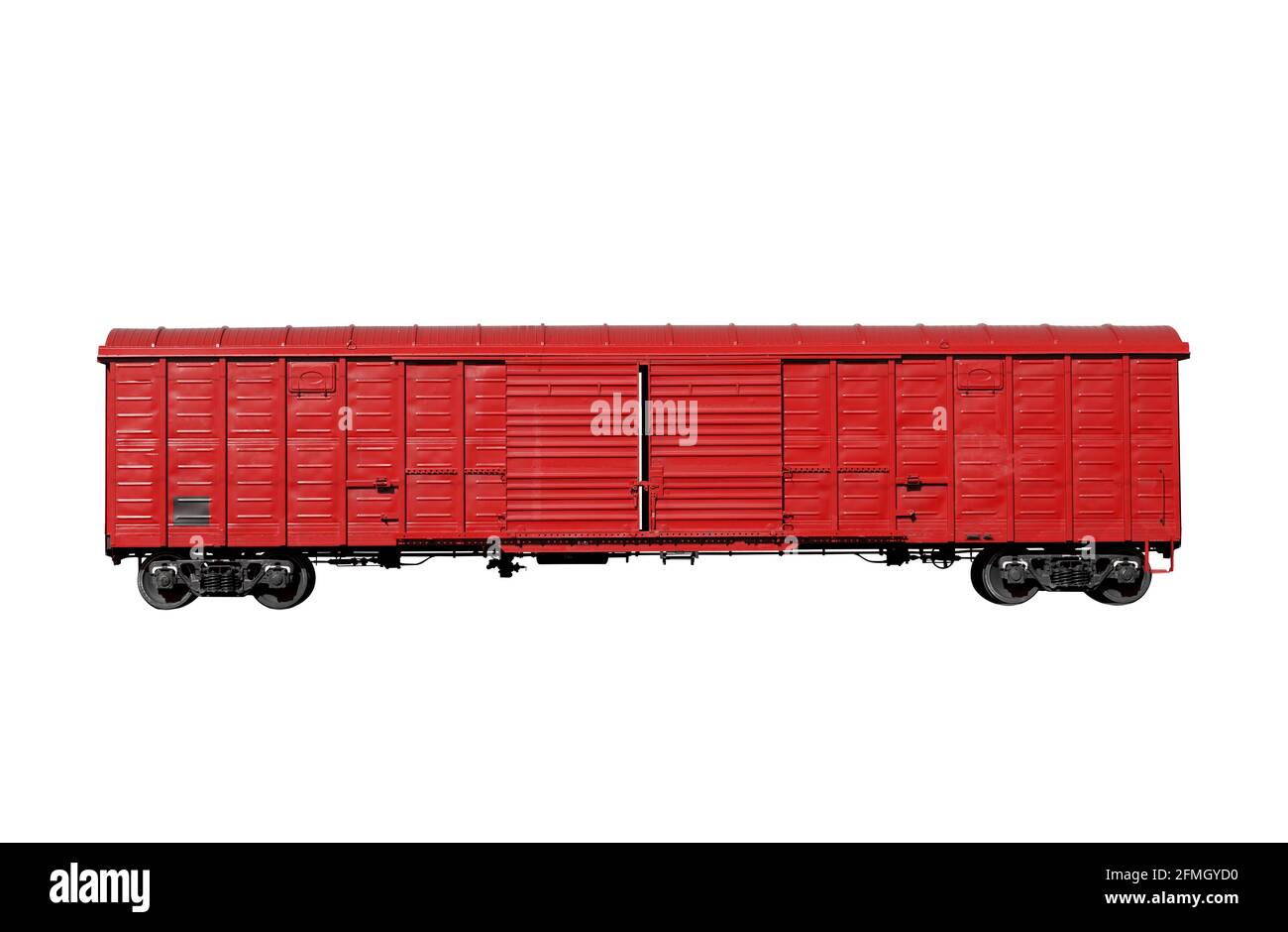 chariot de chemin de fer rouge isolé sur fond blanc. Photo de haute qualité Banque D'Images