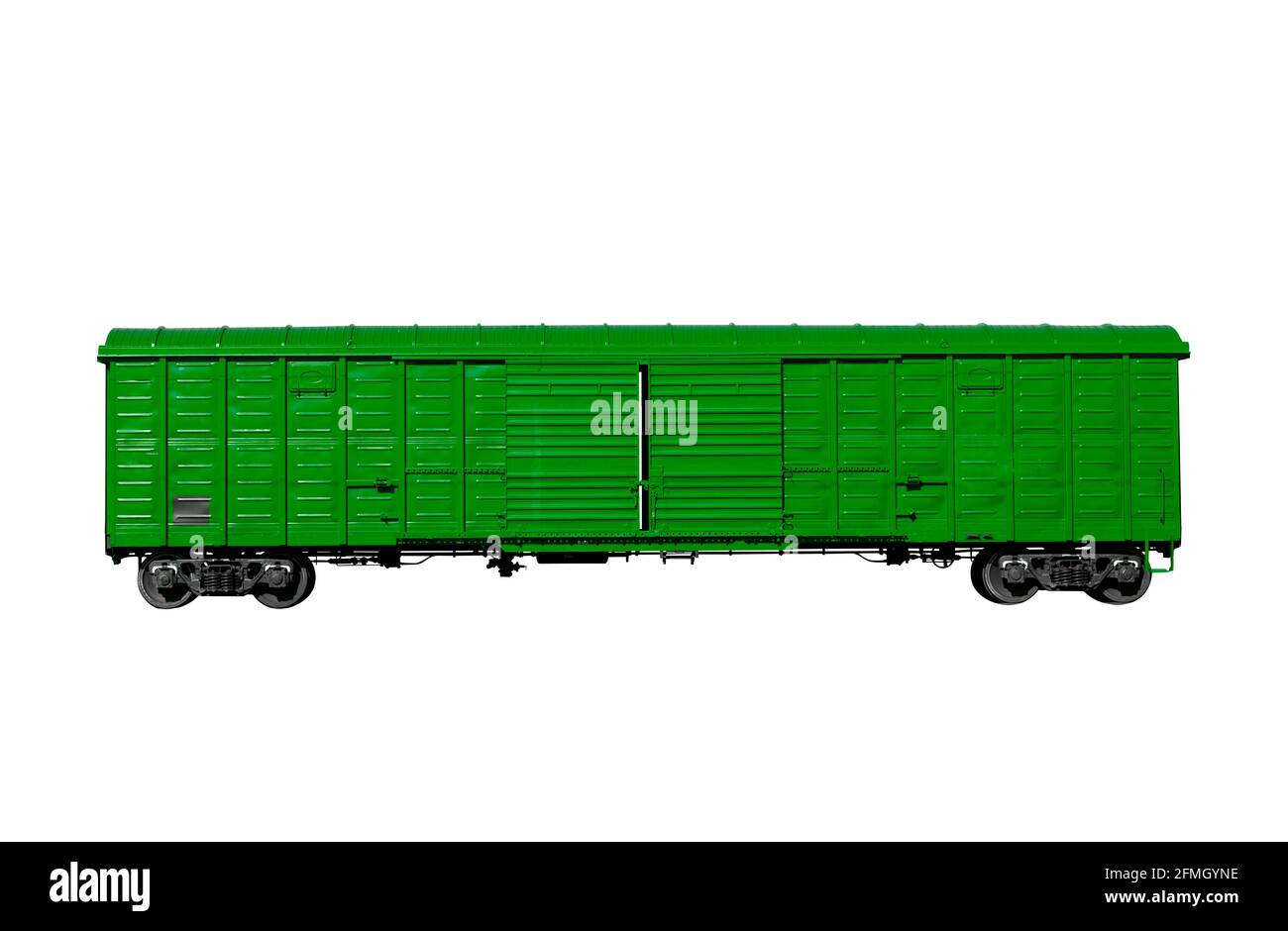 wagon vert isolé sur fond blanc. Transport de marchandises. Photo de haute qualité Banque D'Images
