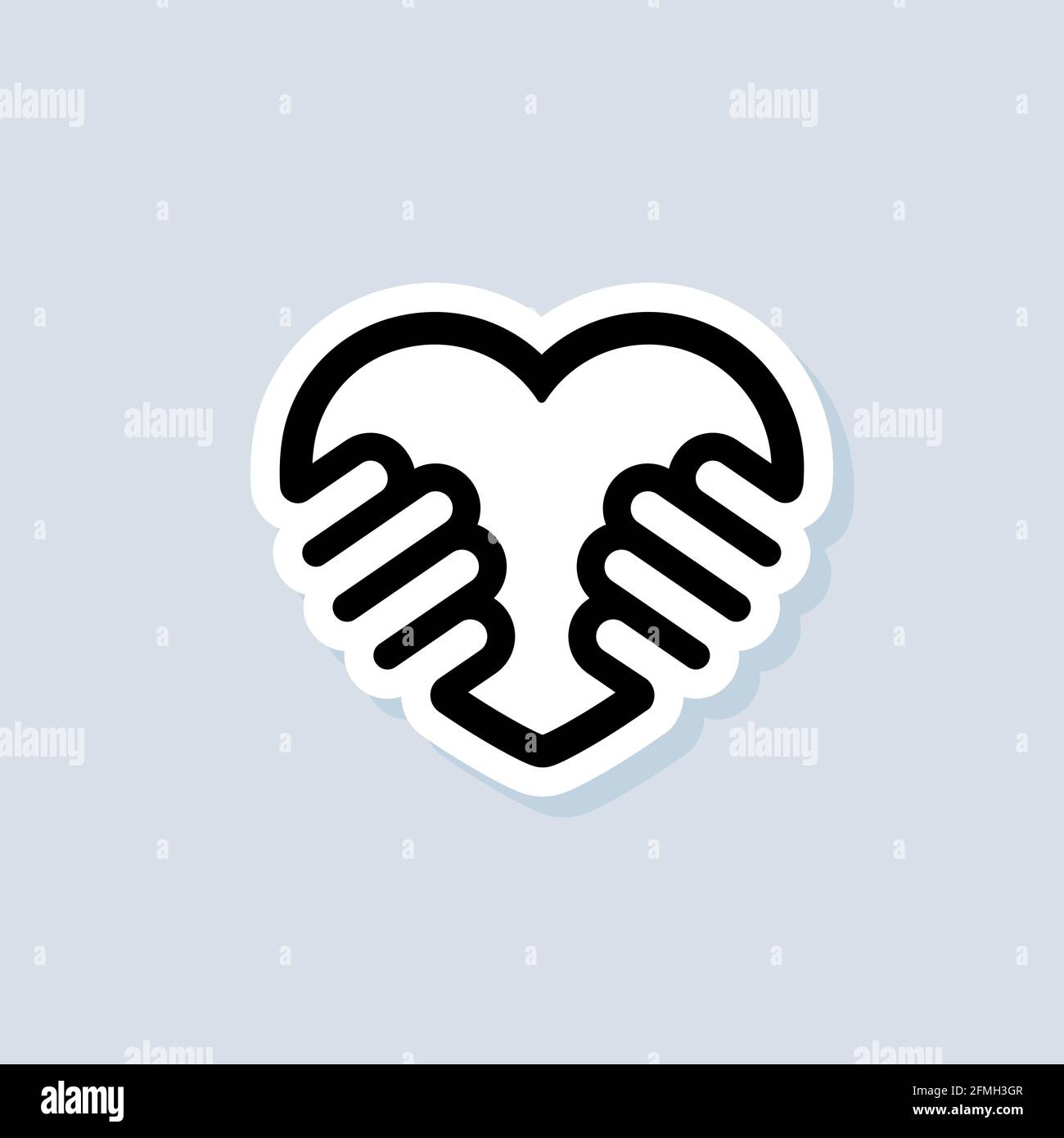 Autocollant de bénévolat. Icône de charité ou de don d'amour. Logo main of Love. Vecteur sur arrière-plan isolé. SPE 10. Illustration de Vecteur