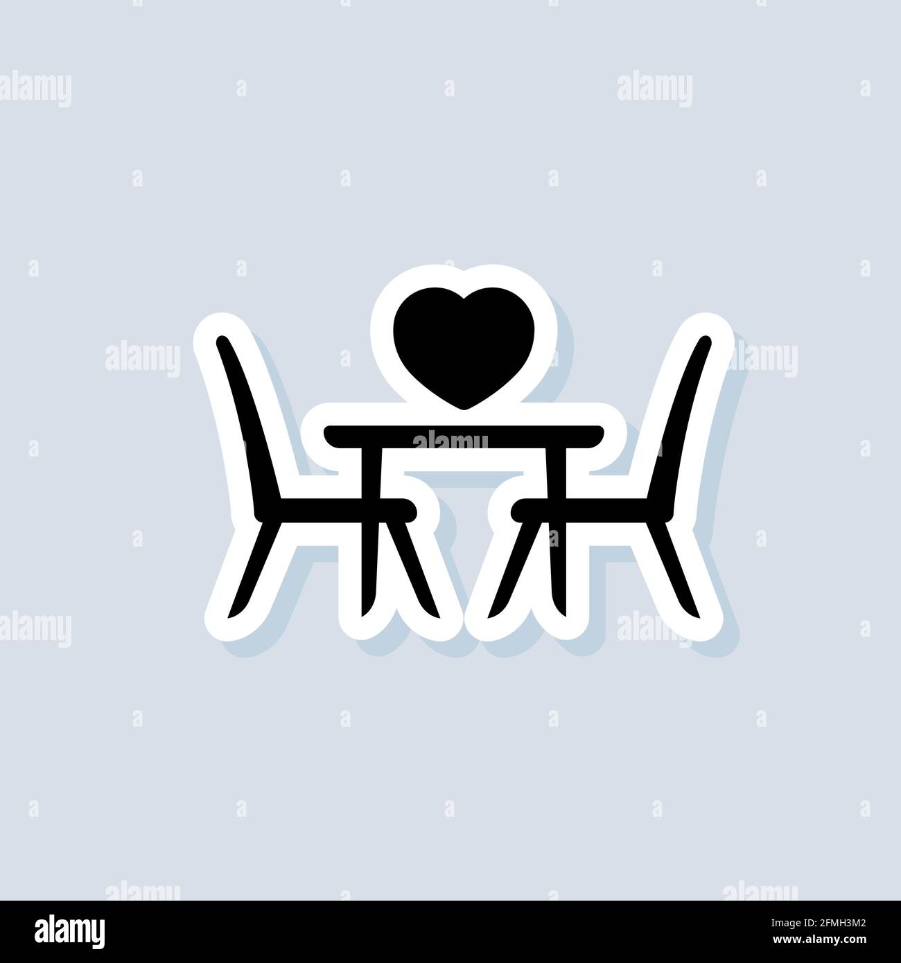 Table pour deux autocollants. Table et chaises. Table à manger et chaises pour deux personnes. Vecteur sur arrière-plan isolé. SPE 10. Illustration de Vecteur