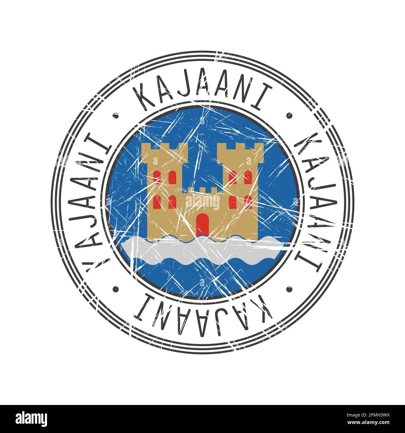 Kajaani, Finlande. Grafter le tampon postal en caoutchouc sur fond blanc Illustration de Vecteur