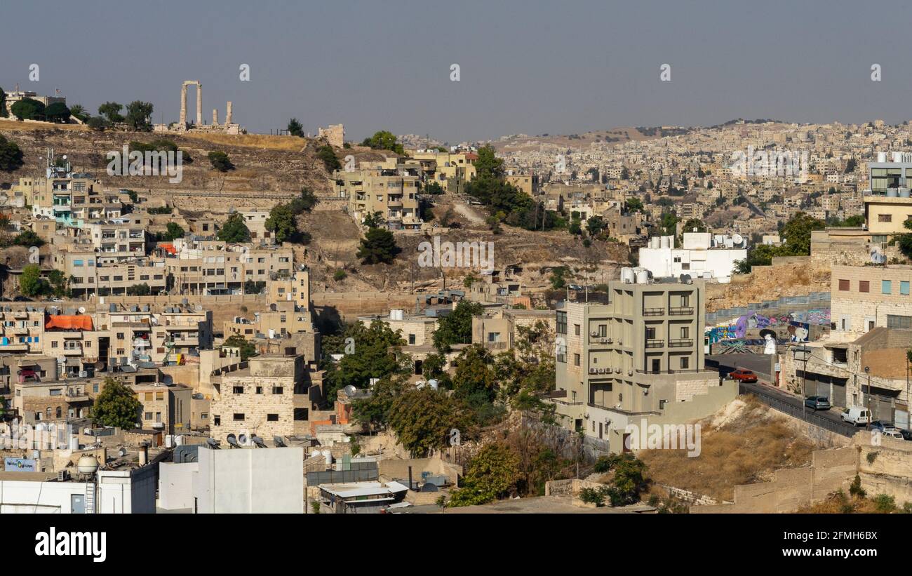 La vue d'ensemble de la vieille ville résidentielle dans le centre d'Amman, en Jordanie, menant à Citadel Hill Banque D'Images
