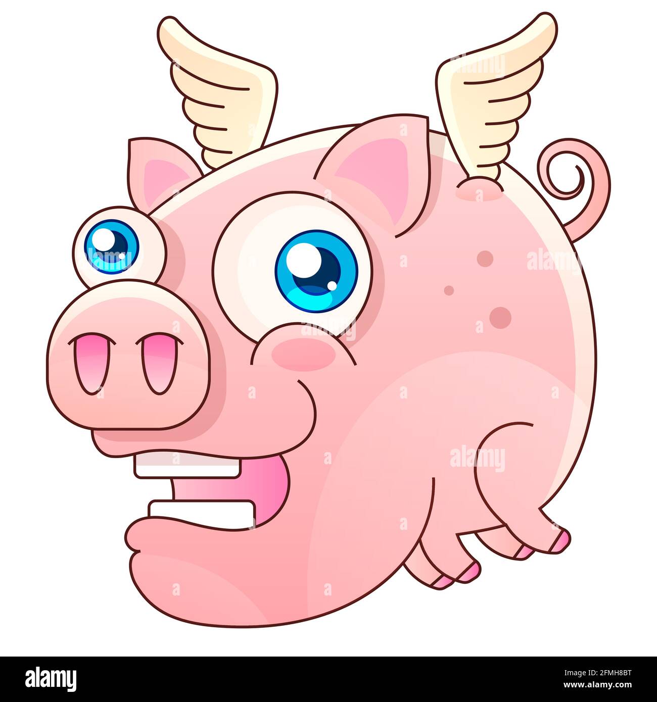 Illustration de porc volante à motif vectoriel sur fond blanc. Imprimé pour un t-shirt. Illustration de dessin romantique pour les enfants. Illustration de Vecteur