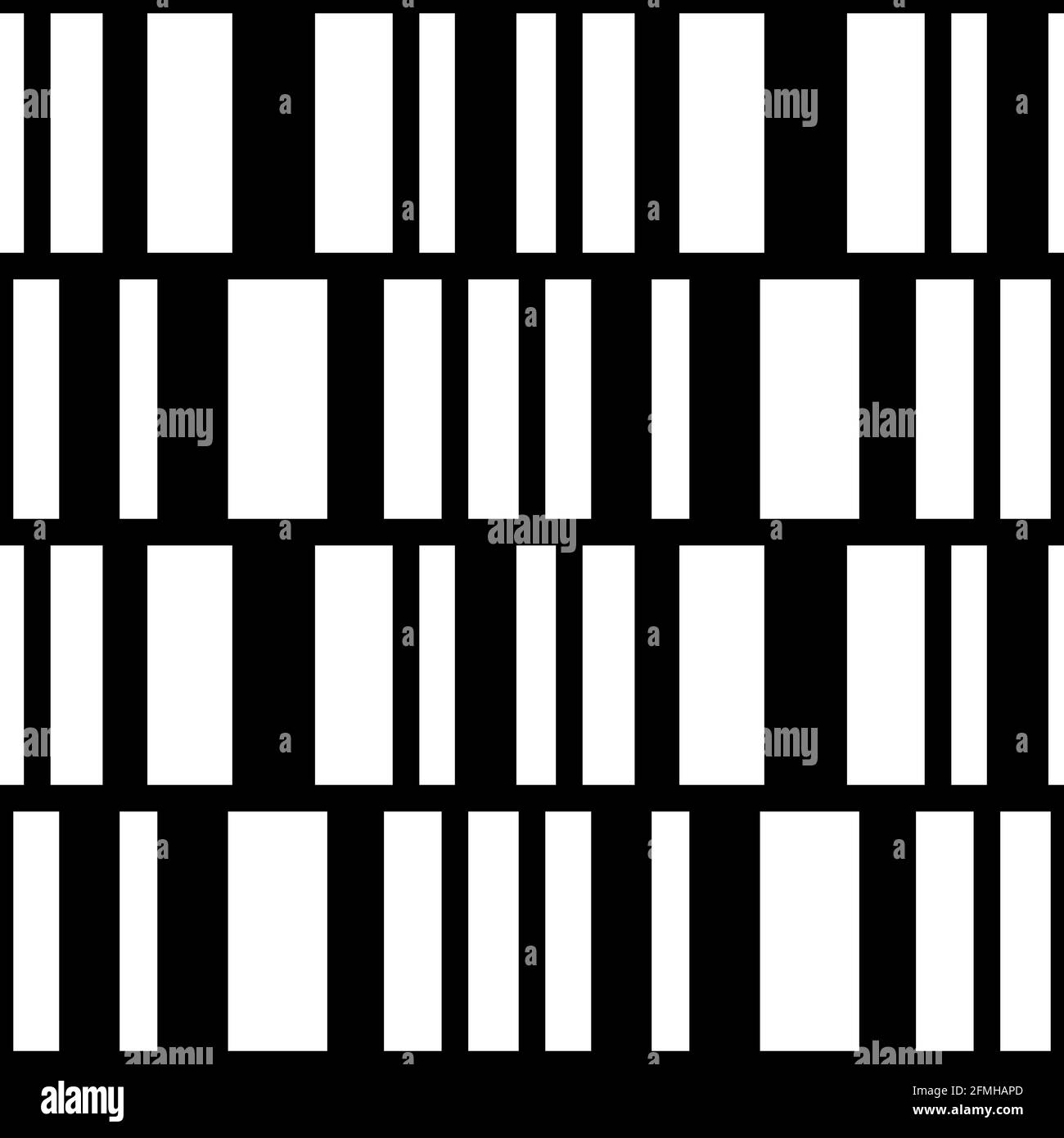 Bandes de code-barres irrégulières motif sans couture. Bandes noires et blanches abstraites sur l'arrière-plan des rangées. Lignes géométriques simples verticales et gorizontales ou Illustration de Vecteur