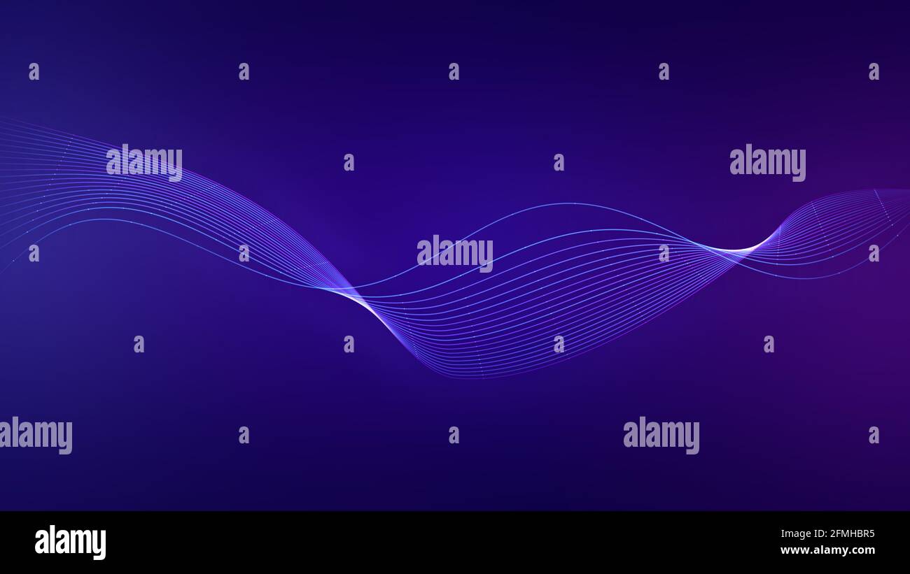 La courbe abstraite se connecte pour les points et les lignes sur fond bleu et violet. Concept d'intelligence artificielle, technologie et téléchargement de données. Banque D'Images