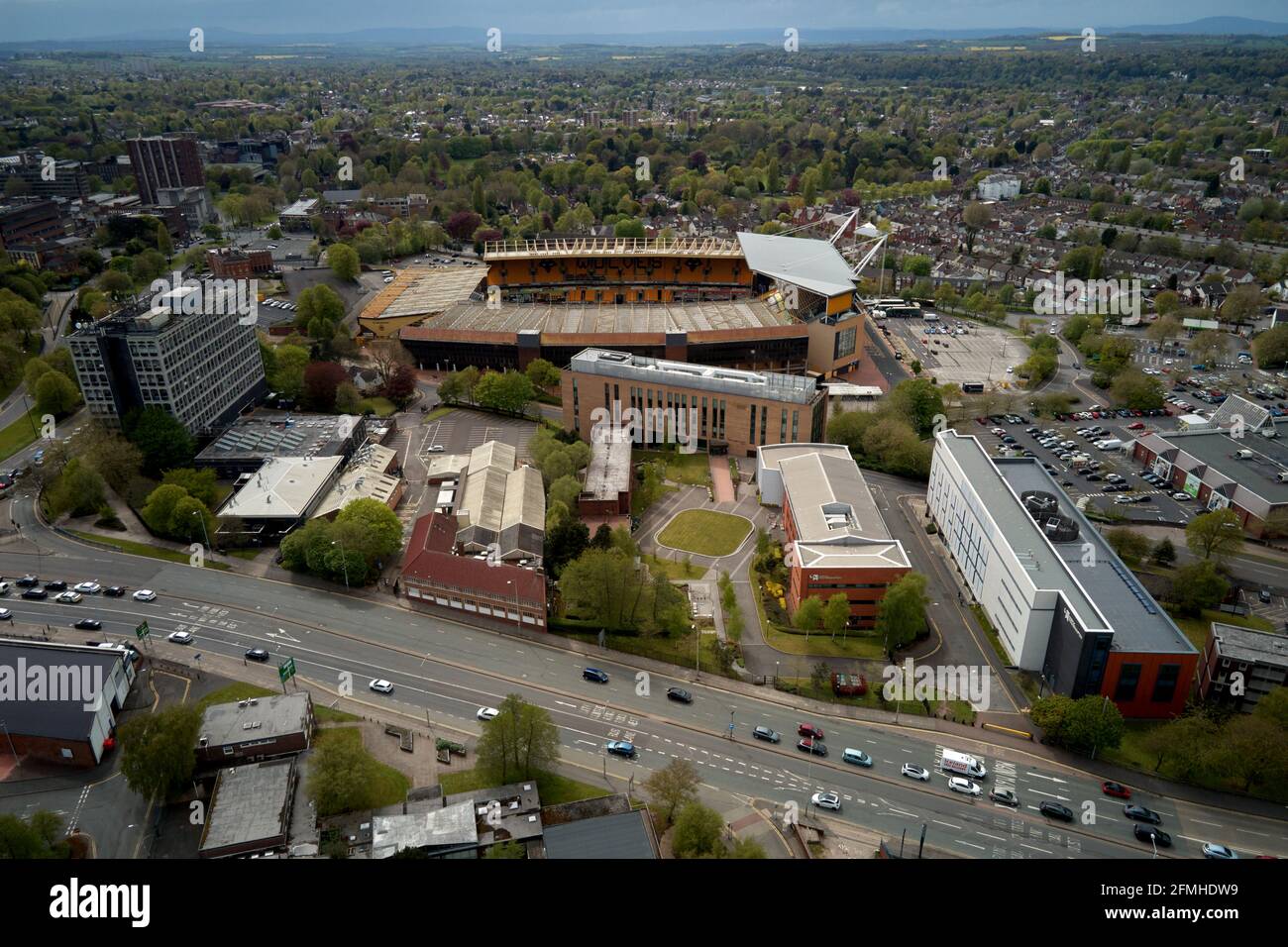 Vues aériennes du stade Molineux, Wolverhampton, Royaume-Uni Banque D'Images