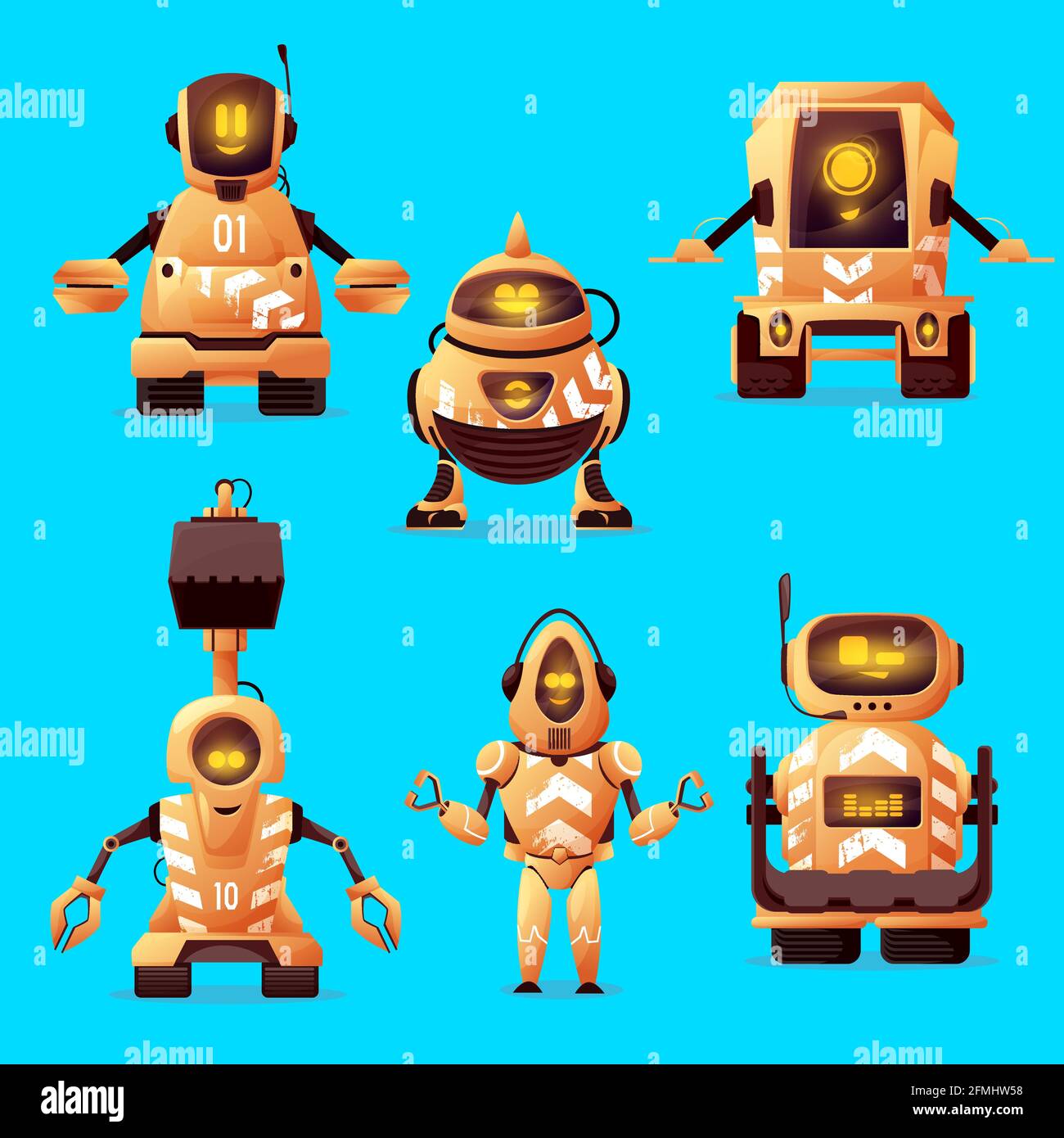 Personnages de robot Road Worker avec des bots d'intelligence artificielle  de vecteur de dessin animé. Robots, robots android, cyborgs et droïdes avec  construction de routes et rep Image Vectorielle Stock - Alamy