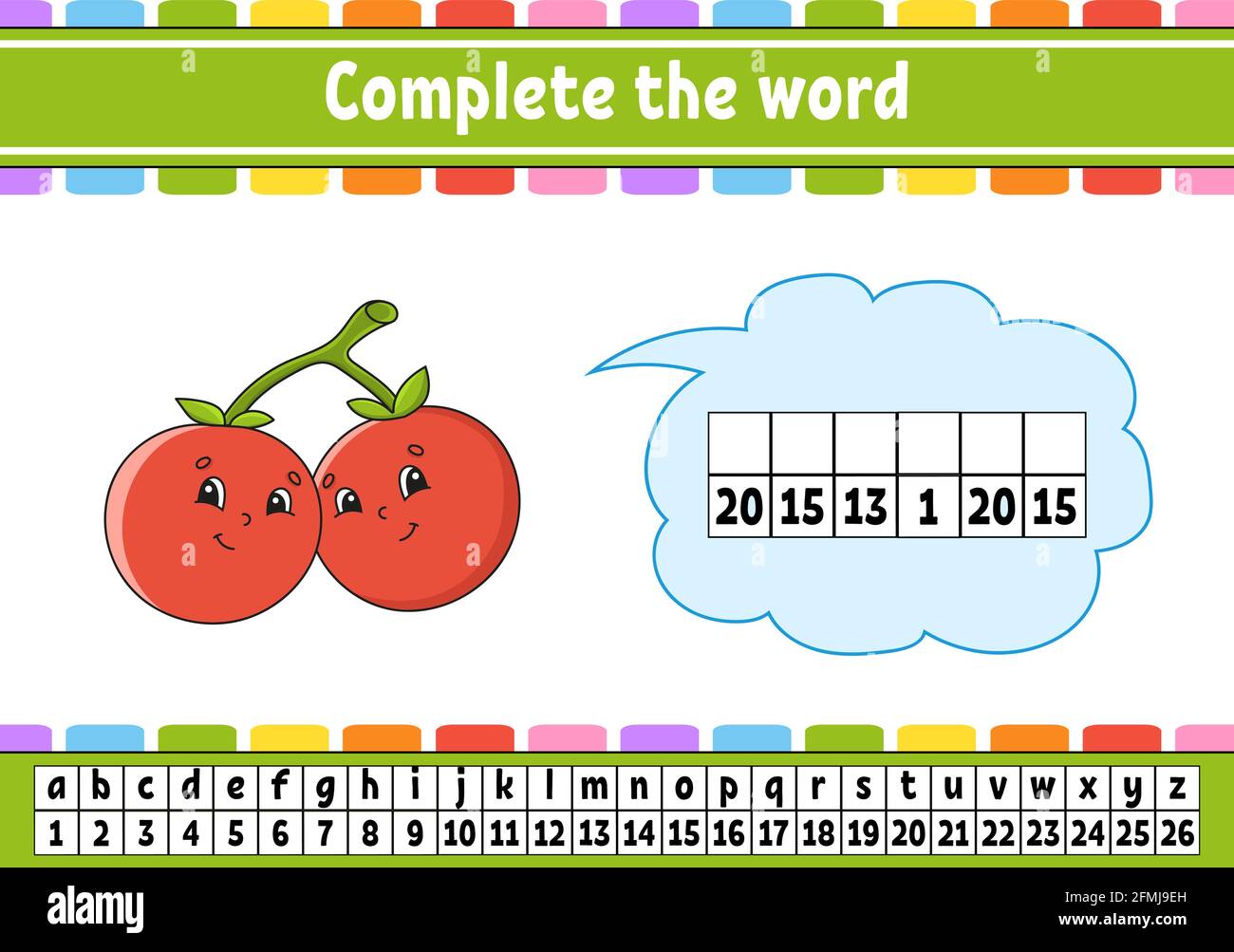 Complétez les mots. Code de chiffrement. Apprentissage du vocabulaire et des chiffres. Feuille de travail sur la formation. Page d'activité pour l'étude en anglais. Illustration vectorielle isolée. Illustration de Vecteur