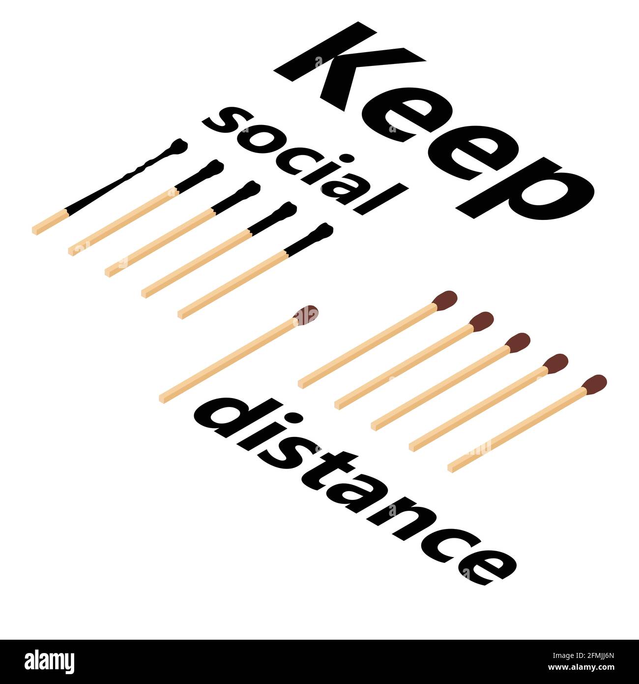 Concept de distanciation sociale utilisant des bâtons de match brûlés comme métaphore pour contenir l'épidémie de virus corona. Vecteur. Vue isométrique Illustration de Vecteur