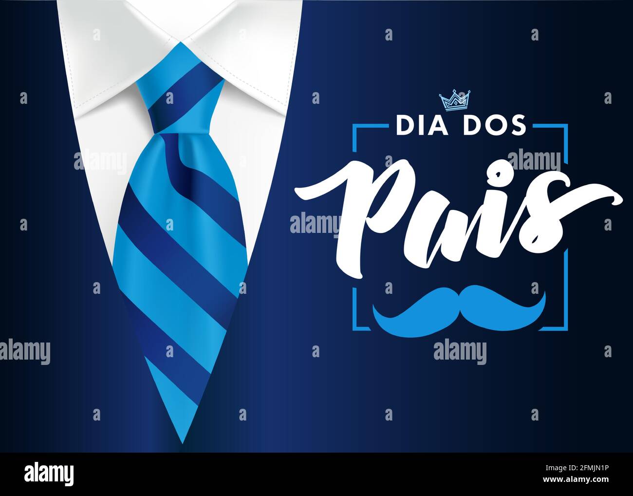 Carte de fête des pères en mots portugais - Dia dos Pais, avec cravate  bleue à rayures. Modèle de promotion et d'achat pour la fête des pères pour  papa sur le bleu