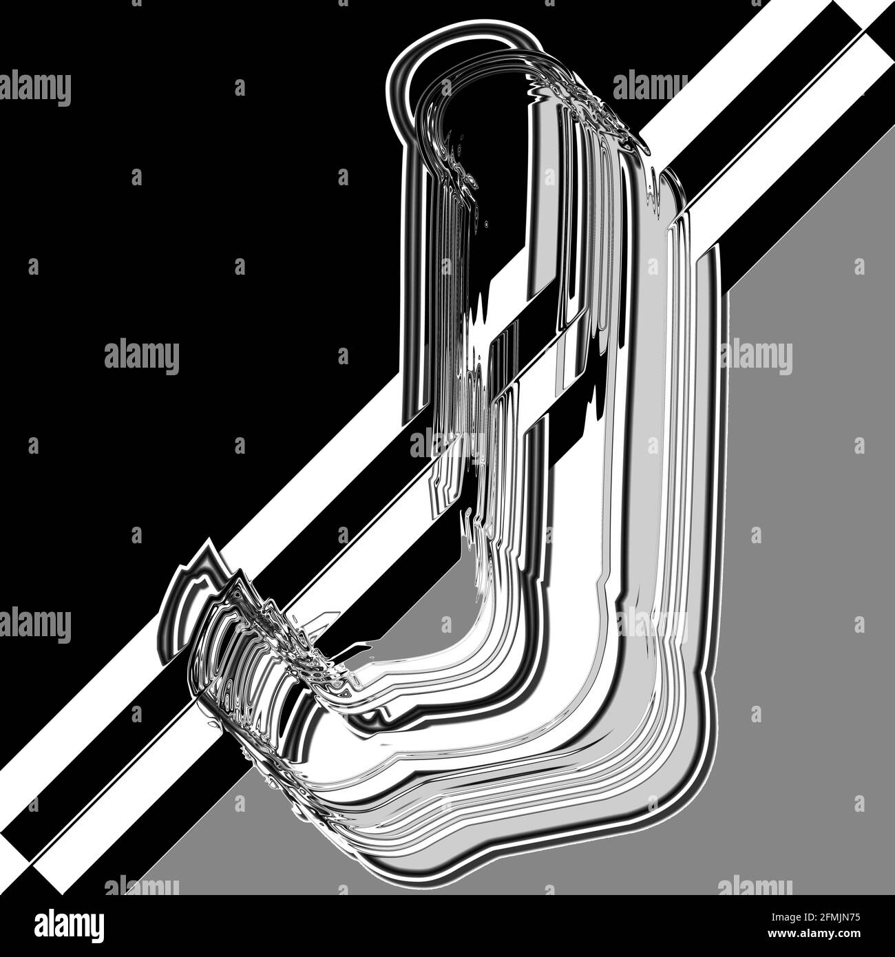 Graphique carré avec le caractère majuscule décalé et répété J comme monogramme en noir et blanc Banque D'Images