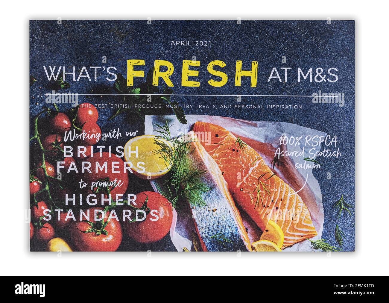 Ce qui est frais à Marks and Spencer Food, les meilleurs produits britanniques , doit essayer des friandises et Seanonal inspiration un backgrou blanc Banque D'Images