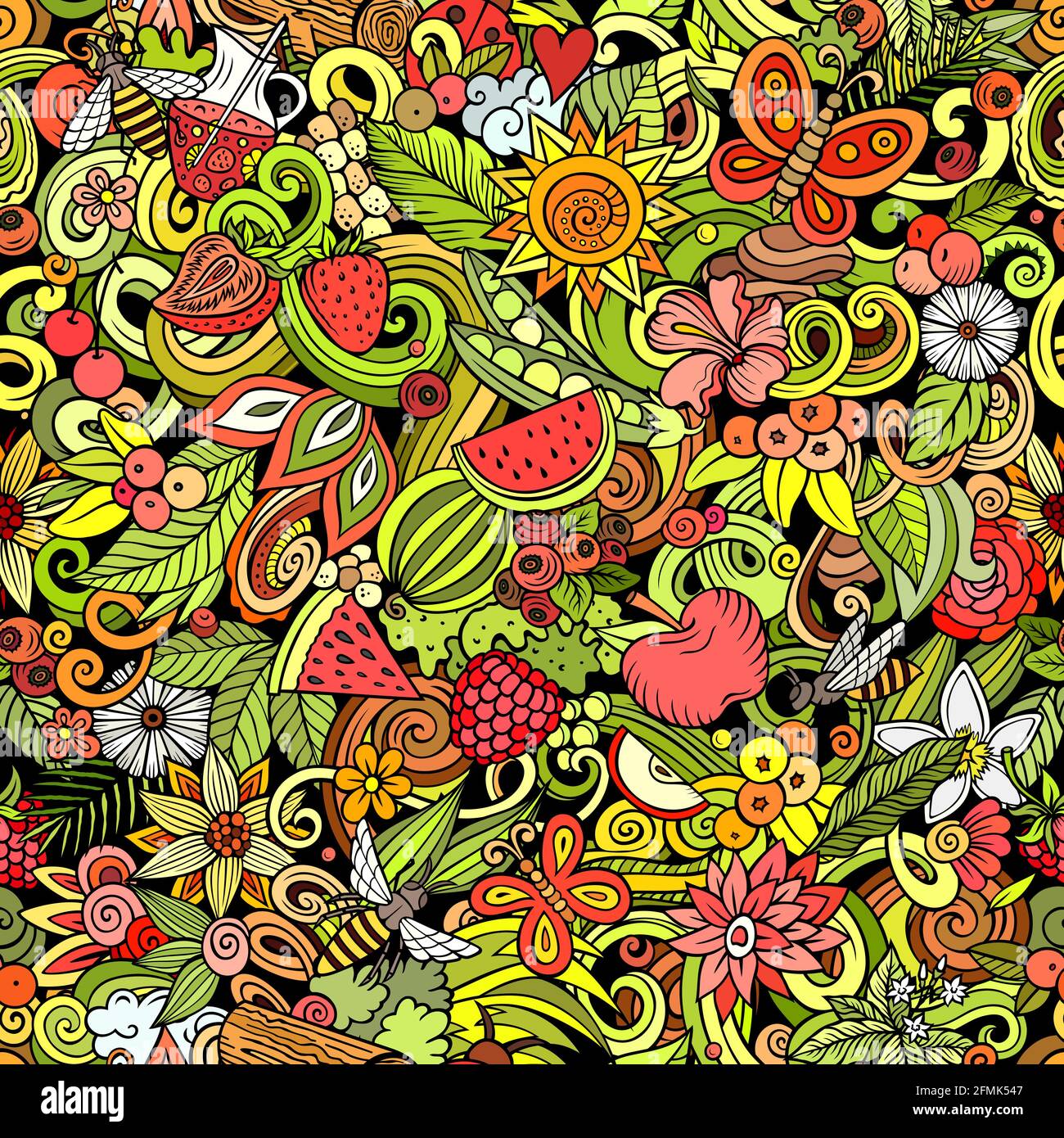 Motif estival sans coutures pour dessins animés. Illustration de Vecteur