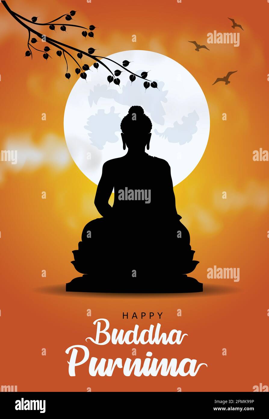 Joyeux jour de Vesak, Bouddha Purnima souhaite des salutations avec bouddha et illustration de lotus. Peut être utilisé pour l'affiche, la bannière, le logo, l'arrière-plan, les messages d'accueil, prot Illustration de Vecteur