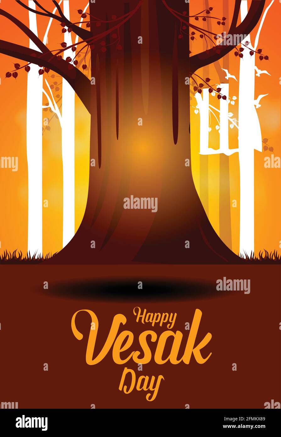 Bouddha purnima dessin d'illustration de vecteur. Bouddha assis sous l'arbre de Bodhi. Peinture avec le lettrage Happy Wesak Day Illustration de Vecteur