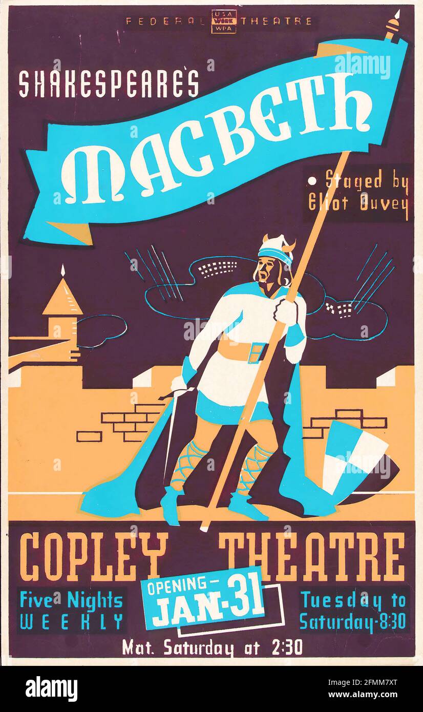 Federal Theatre – Macbeth de Shakespeare – affiche de théâtre, style vintage. 1956. Banque D'Images