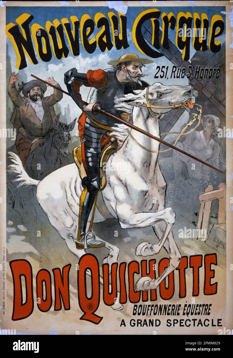 Une affiche de théâtre Don Quichotte vintage – Nouveau Cirque – « un grand spectacle » 1892 Banque D'Images
