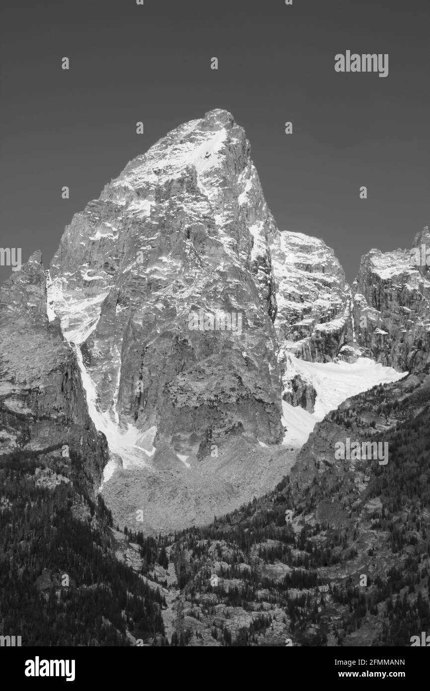 Teton Mountain Range en noir et blanc Banque D'Images