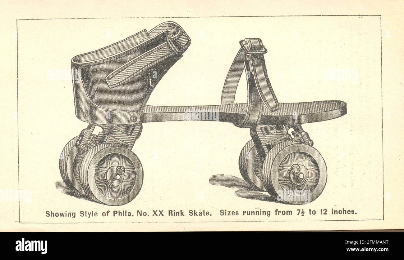 Page dans le dépliant publicitaire pour les patins Philadelphia & American Roller 1912 Banque D'Images