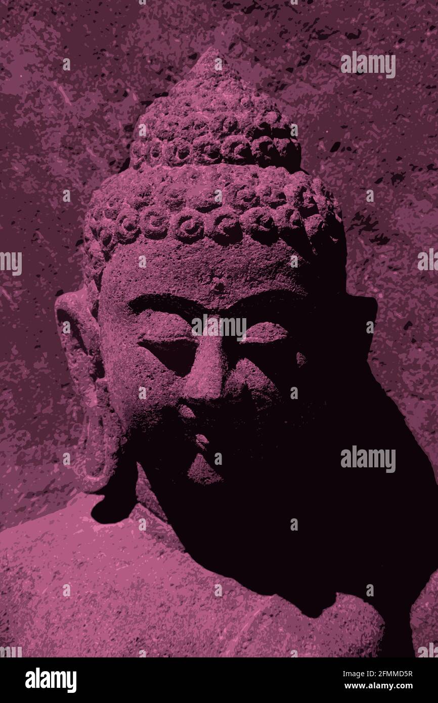 Une statue en pierre du Bouddha colorisée pour un effet artistique. Banque D'Images