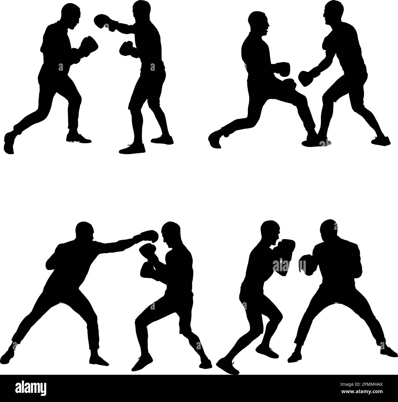Ensemble Noir silhouette d'un athlète boxer sur un fond blanc. Illustration de Vecteur