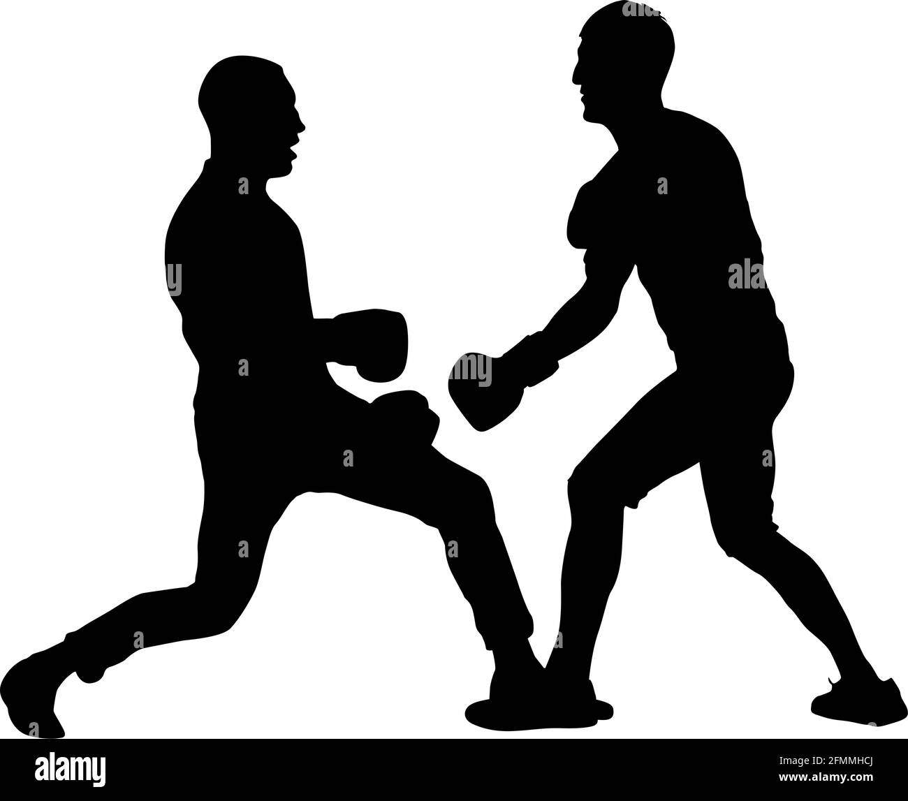 Silhouette noire d'un athlète boxer sur un fond blanc. Illustration de Vecteur