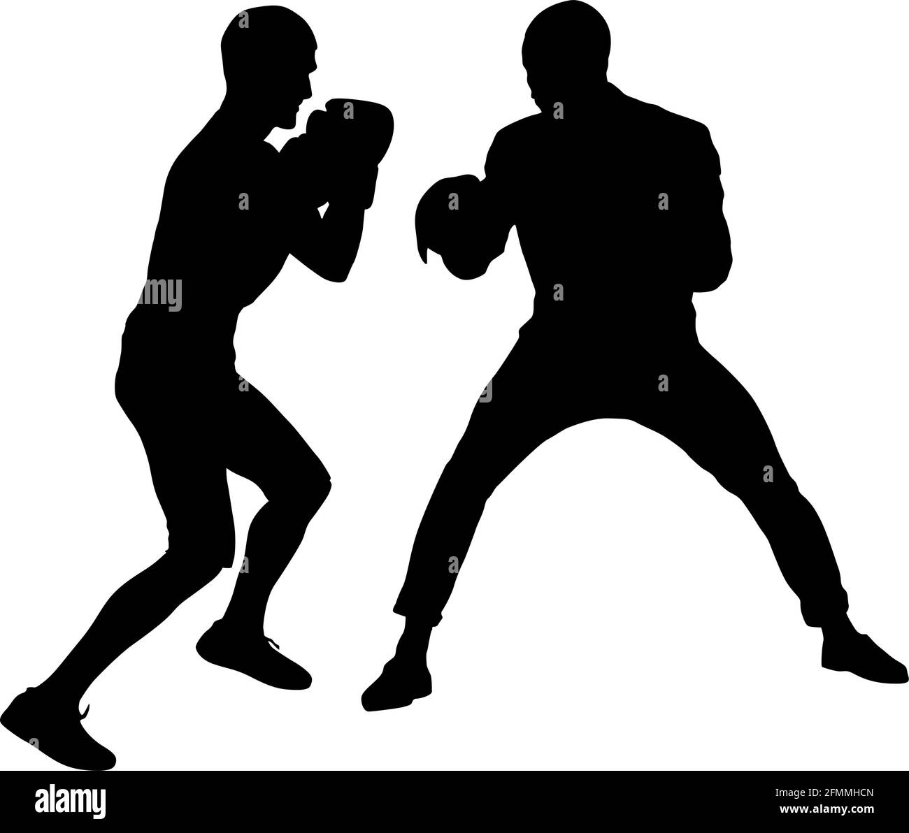 Silhouette noire d'un athlète boxer sur un fond blanc. Illustration de Vecteur