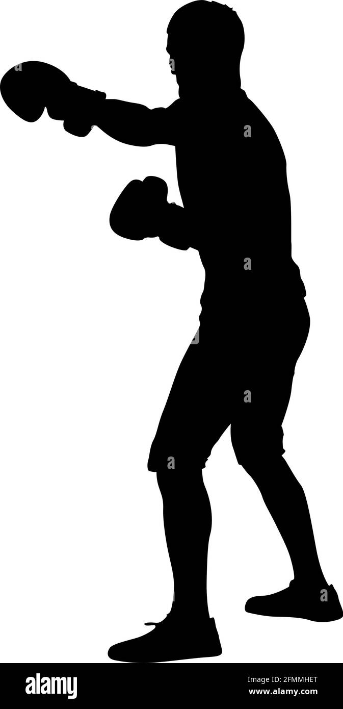 Silhouette noire d'un athlète boxer sur un fond blanc. Illustration de Vecteur