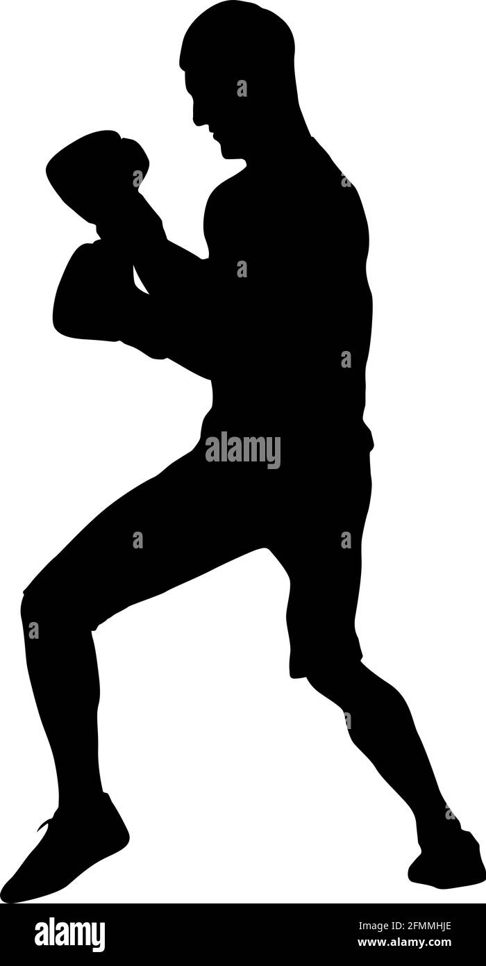 Silhouette noire d'un athlète boxer sur un fond blanc. Illustration de Vecteur