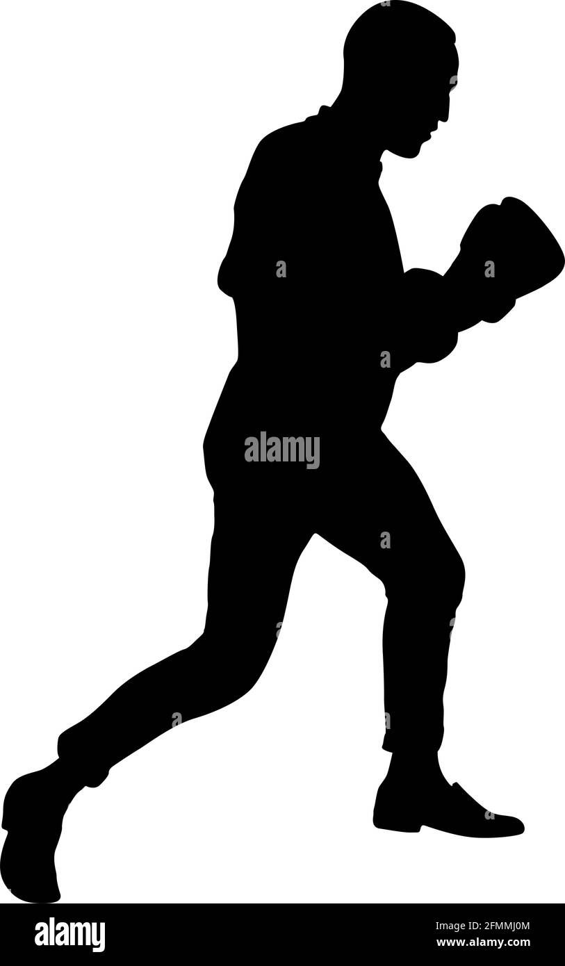 Silhouette noire d'un athlète boxer sur un fond blanc. Illustration de Vecteur