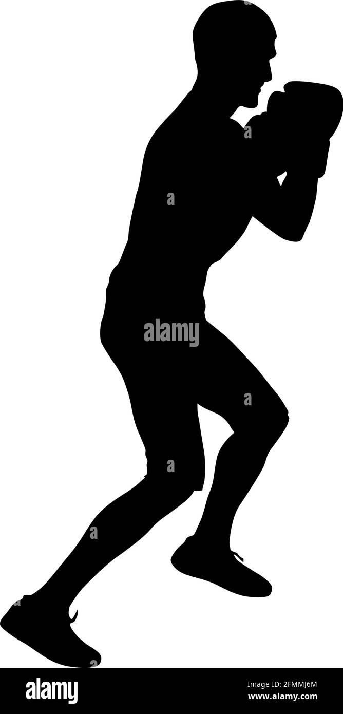 Silhouette noire d'un athlète boxer sur un fond blanc. Illustration de Vecteur