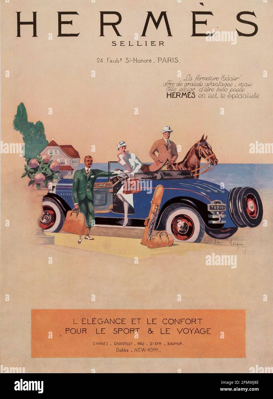Hermès Sellier, publicité de voiture d'époque. Ancienne affiche. Banque D'Images