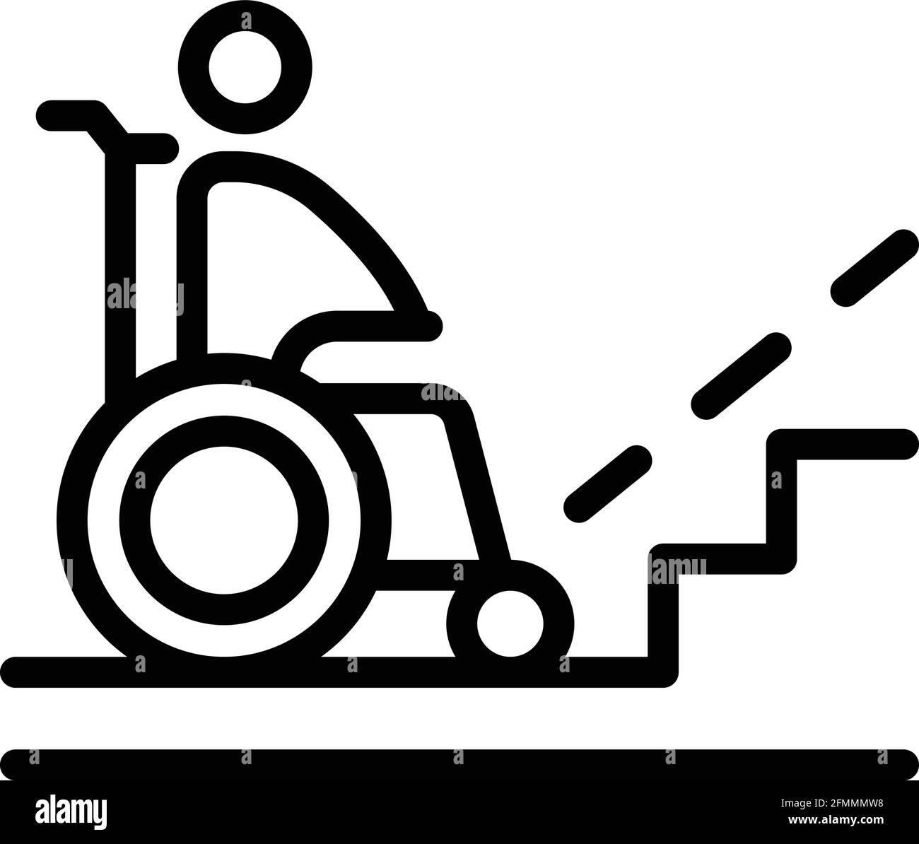 Fauteuil roulant près de l'icône d'escalier. Contour fauteuil roulant près de l'escalier icône de vecteur pour la conception de Web isolée sur fond blanc Illustration de Vecteur