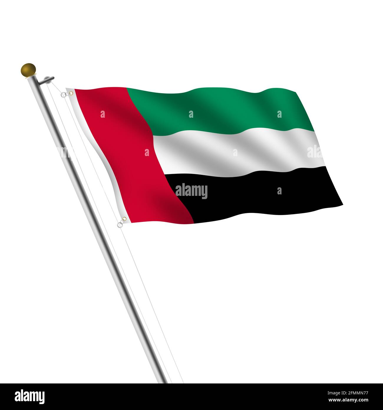 Drapeau des Émirats arabes Unis illustration 3d sur blanc avec écrêtage chemin Banque D'Images
