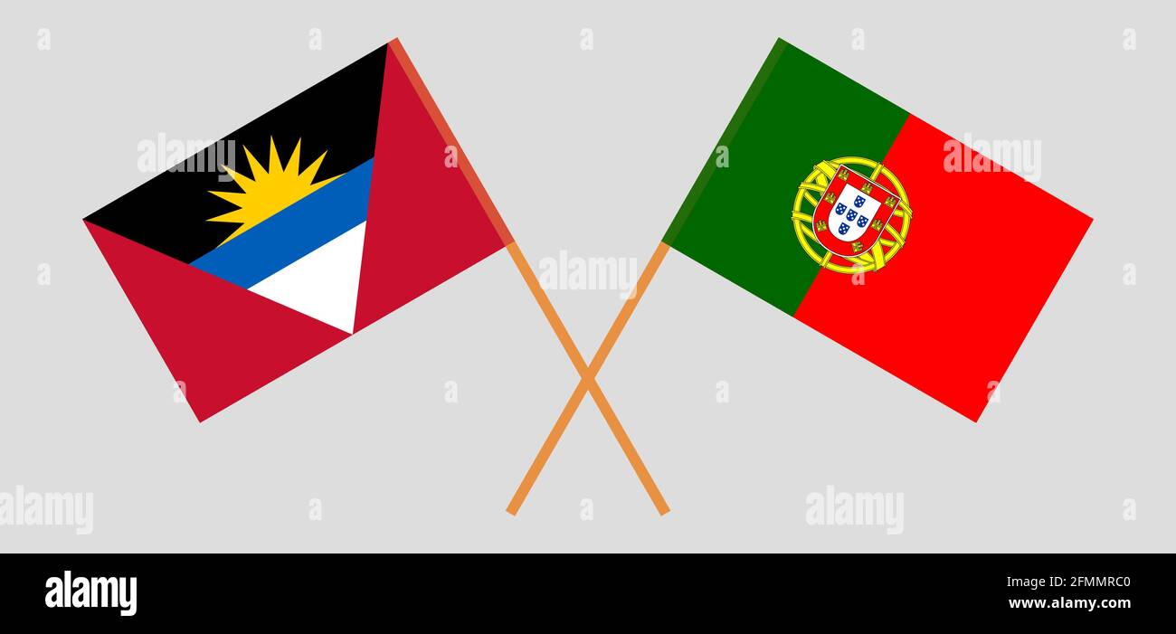Drapeaux croisés d'Antigua-et-Barbuda et du Portugal. Couleurs officielles. Proportion correcte. Illustration vectorielle Illustration de Vecteur