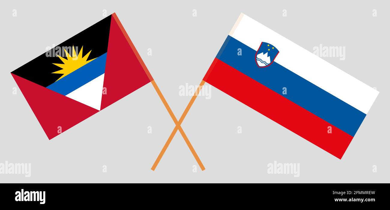 Drapeaux croisés d'Antigua-et-Barbuda et de Slovénie. Couleurs officielles. Proportion correcte. Illustration vectorielle Illustration de Vecteur