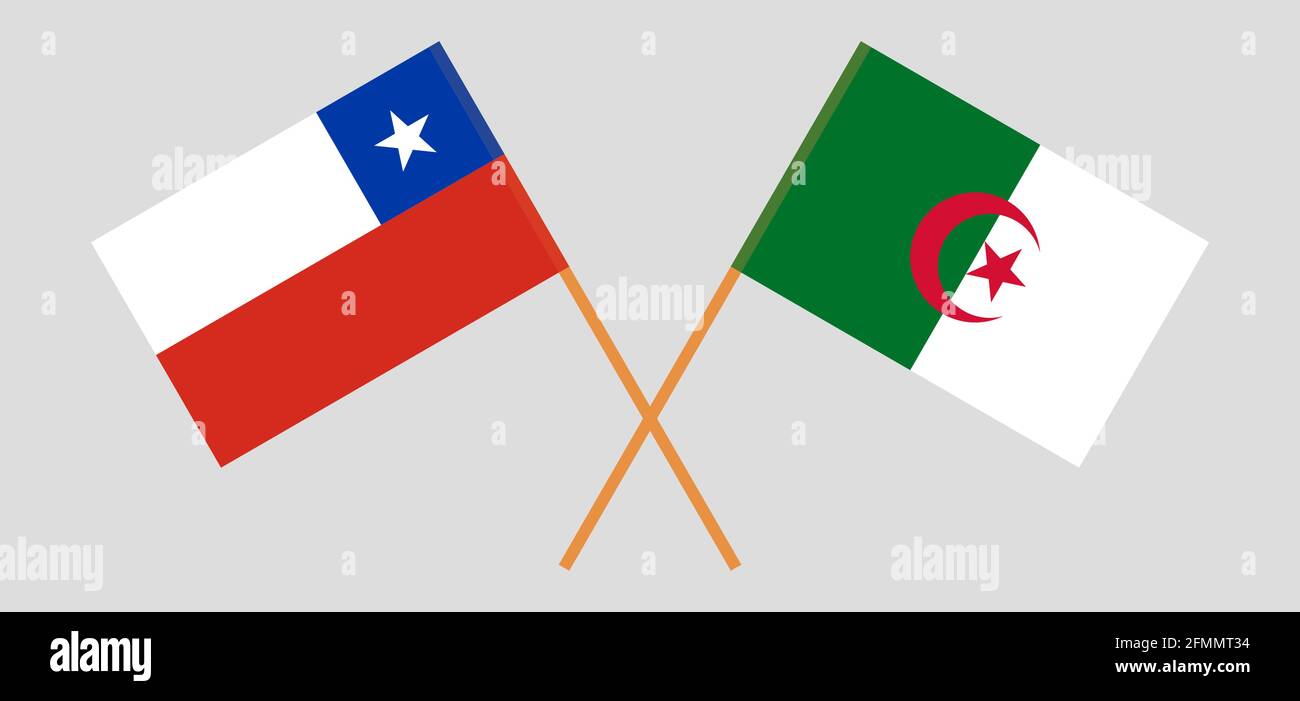Drapeaux croisés de l'Algérie et du Chili. Couleurs officielles. Proportion correcte. Illustration vectorielle Illustration de Vecteur