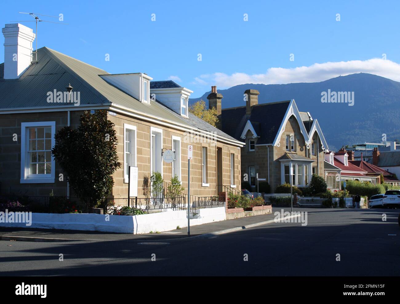 Styles de logement australien, style colonial géorgien et style de renaissance High Gothic. Hampden Rd, Battery point, Hobart. Banque D'Images