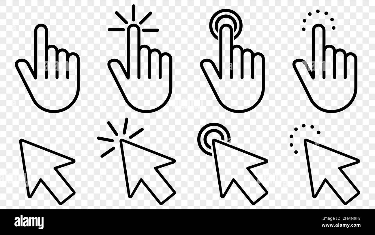 Ensemble de pointeur cliquez sur l'icône. Clic du curseur manuel. Pointeur de flèche. Curseur de la souris de l'ordinateur. Symbole vectoriel en style de ligne Illustration de Vecteur