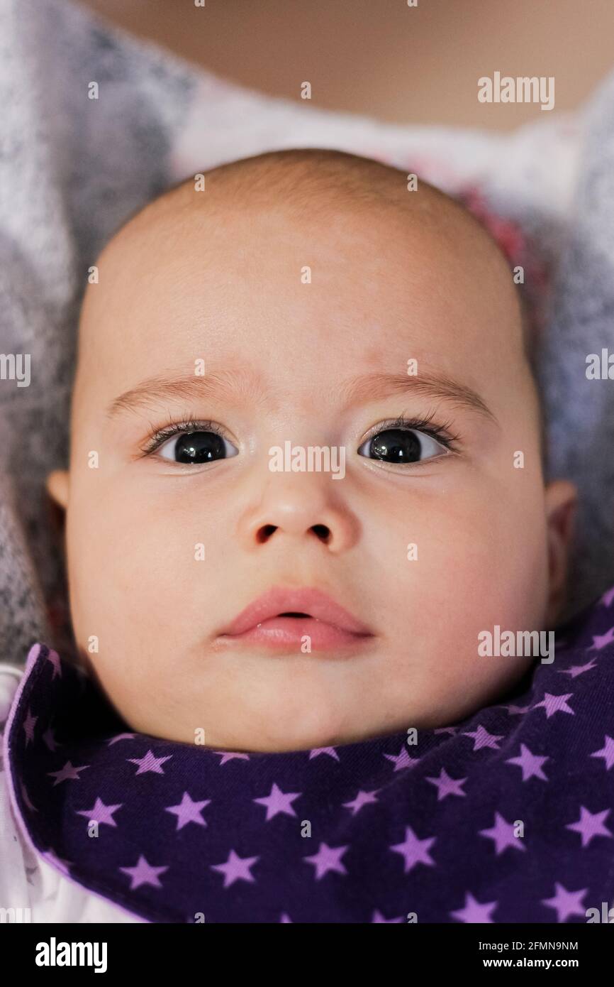 Portrait De Bebe Mignon Gros Plan Joli Petit Enfant Regarde L Appareil Photo Photo Stock Alamy