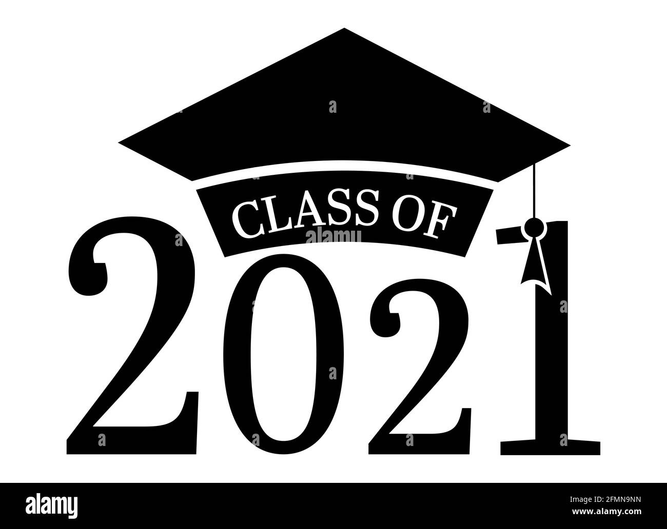 Classe de 2021. Bannière de félicitations pour les diplômés avec inscription lettrage et Cap universitaire. Illustration vectorielle isolée sur blanc Illustration de Vecteur