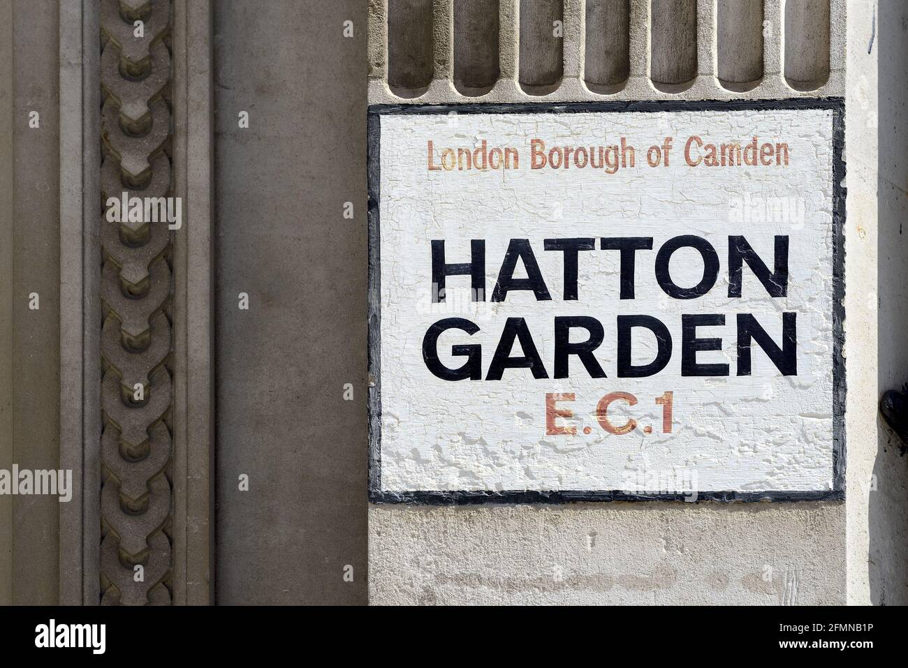 Londres, Angleterre, Royaume-Uni. Panneau de rue : Hatton Garden, Camden, WC2 Banque D'Images