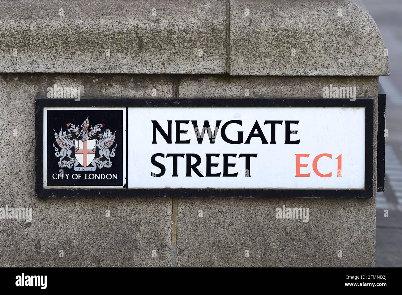 Londres, Angleterre, Royaume-Uni. Panneau de rue : Newgate Street, EC1 Banque D'Images