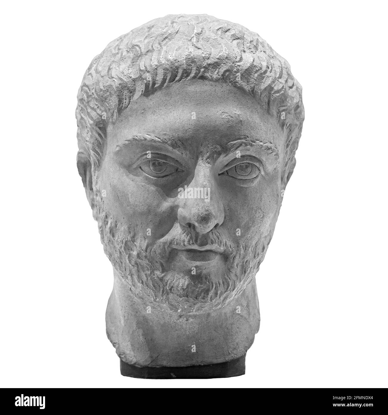Copie en gypse de l'ancien homme de statue avec tête de barbe isolée sur fond blanc. Plâtre sculpture homme visage Banque D'Images
