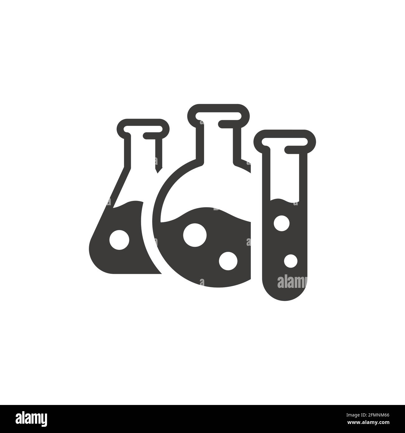 Icône vecteur noir des tubes à essai. Flacon de laboratoire de chimie, symbole scientifique. Illustration de Vecteur