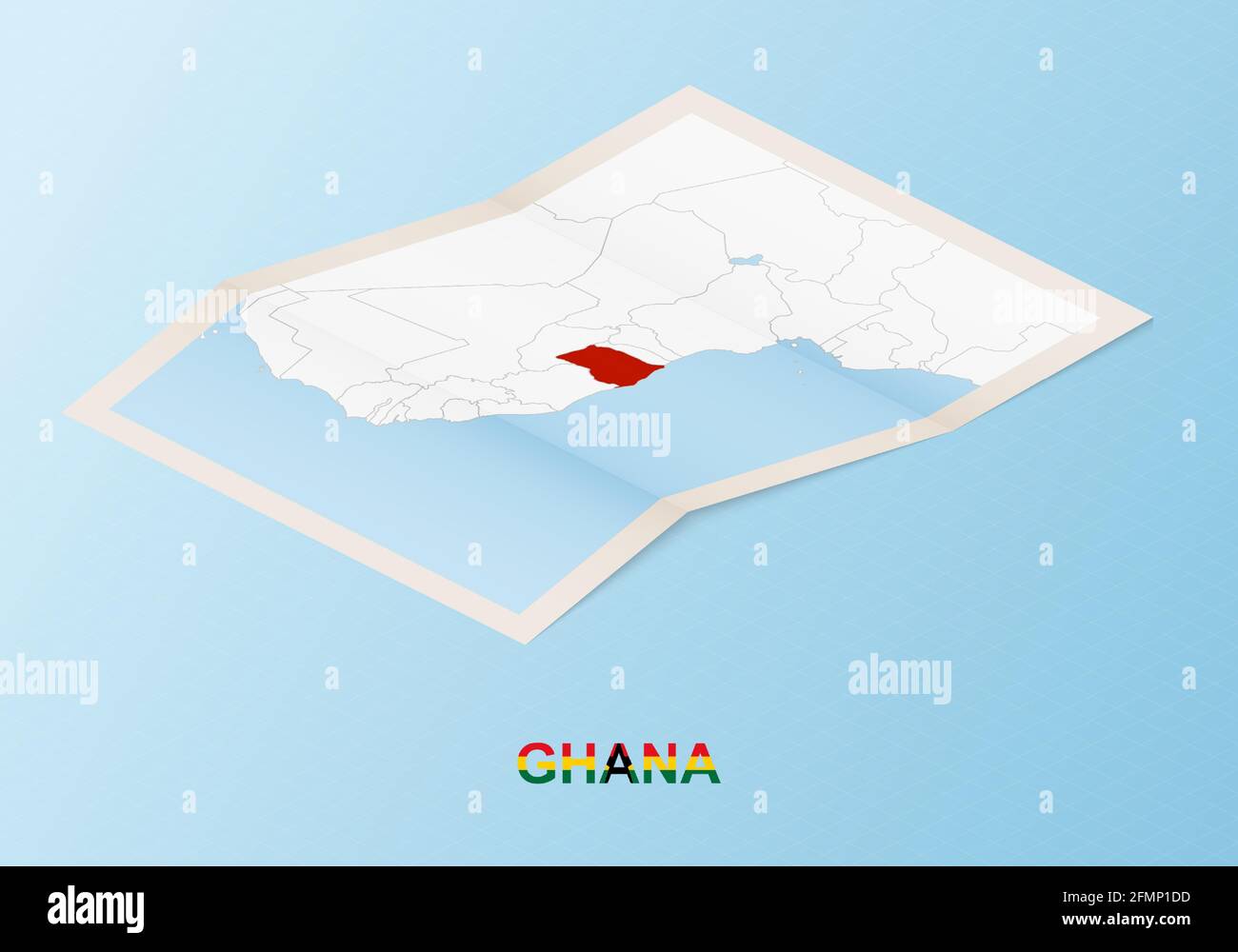 Carte papier pliée du Ghana avec les pays voisins dans le style isométrique sur fond de vecteur bleu. Illustration de Vecteur