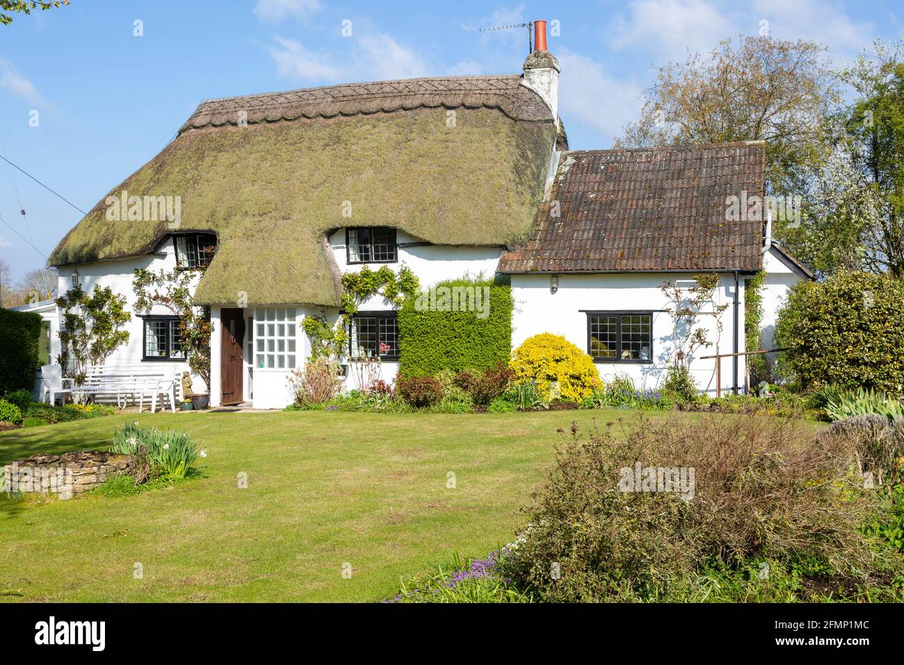 Jolie maison de campagne blanchie à la chaux, Cherhill, Wiltshire, Angleterre, Royaume-Uni Banque D'Images