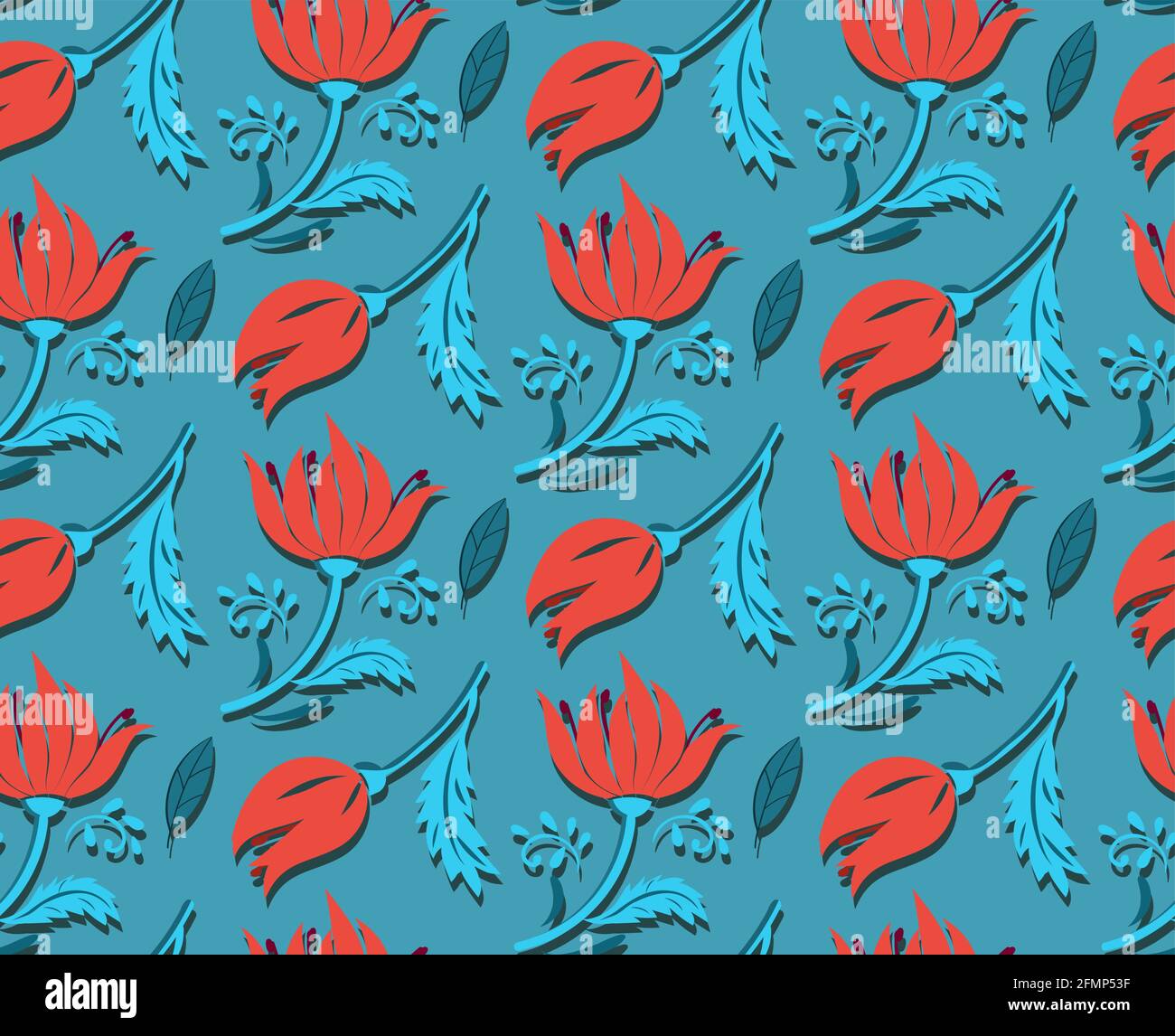 Fleur de scarlet sur fond turquoise. Motif sans couture. Motif floral vectoriel brillant pour l'emballage du papier, du tissu, du tissu et de la housse. Illustration vectorielle. Illustration de Vecteur