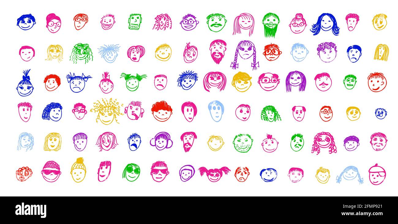 Ensemble de visages de personnes. Ligne de mise en plan. Illustration vectorielle Illustration de Vecteur