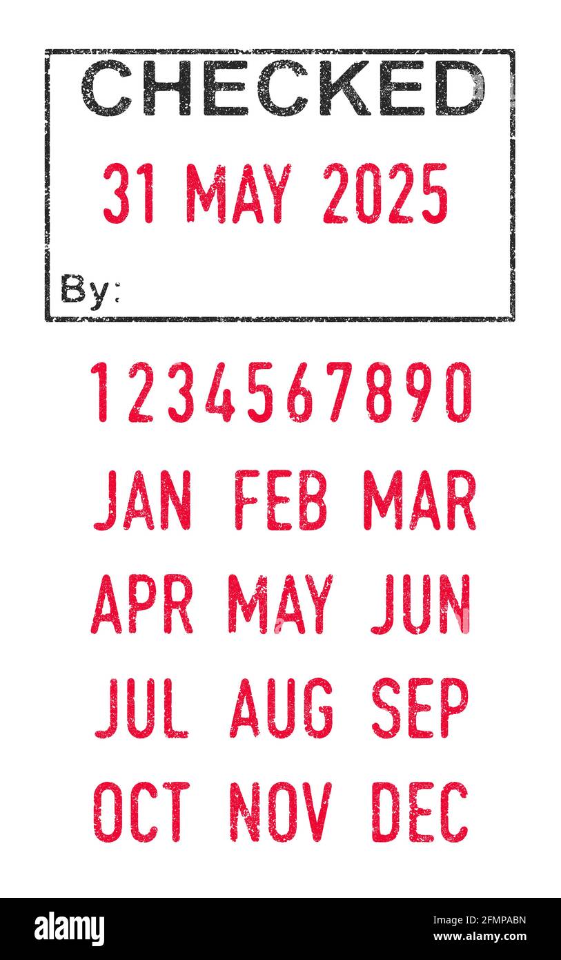 Illustration vectorielle du tampon coché et des dates modifiables (jour, mois et année) dans les tampons encreurs Illustration de Vecteur